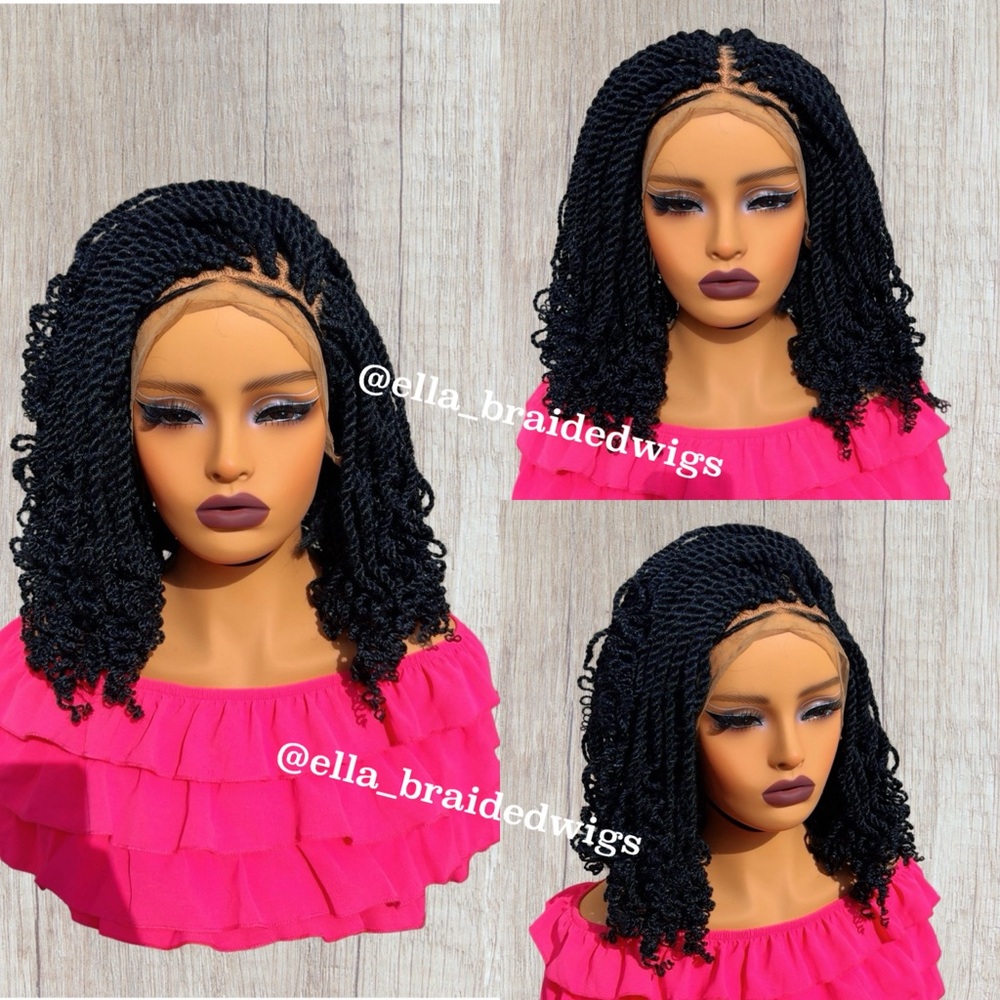 Black Braided Wig for Women Front Lace Kinky Twists Wig